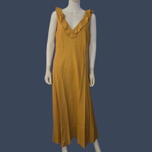LENNIE LNY NEW YORK Romantic Mustard Yellow Linen Ruffle Prairie Pullover Dress